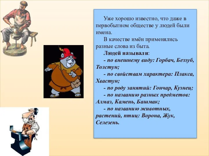 Уже хорошо известно, что даже в первобытном обществе у людей были имена.