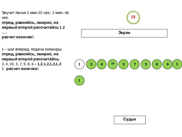 Звучит песня 2 мин.35 сек.- 2 мин.-48 сек. отряд, равняйсь, смирно, на