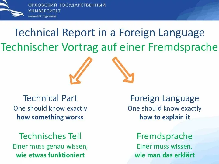 Technical Report in a Foreign Language Technischer Vortrag auf einer Fremdsprache Technical