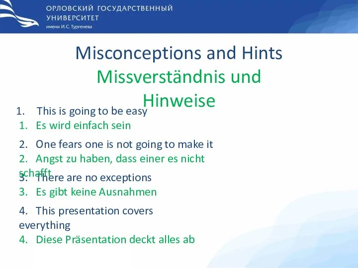 First PhD English Exam Erste PhD Deutschprüfung Misconceptions and Hints Missverständnis und