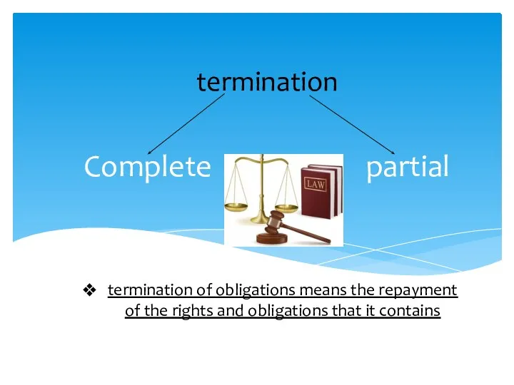 Complete termination partial termination of obligations means the repayment of the rights