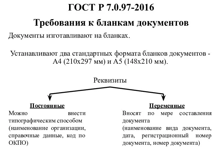 Реквизиты Постоянные Можно внести типографическим способом (наименование организации, справочные данные, код по