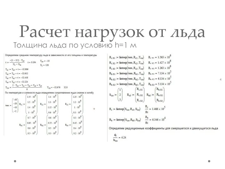 Расчет нагрузок от льда Толщина льда по условию h=1 м