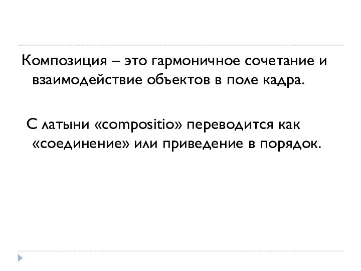 Композиция – это гармоничное сочетание и взаимодействие объектов в поле кадра. С