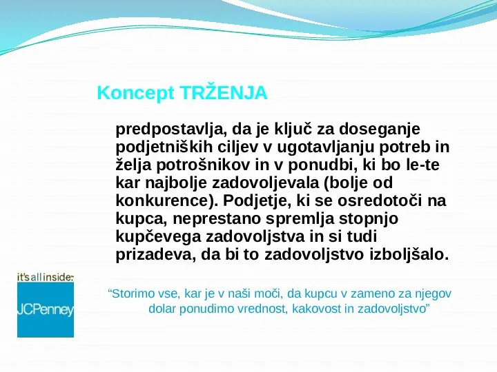 Koncept TRŽENJA predpostavlja, da je ključ za doseganje podjetniških ciljev v ugotavljanju