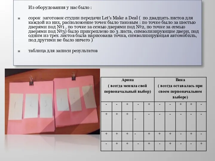 Из оборудования у нас было : сорок заготовок студии передачи Let's Make