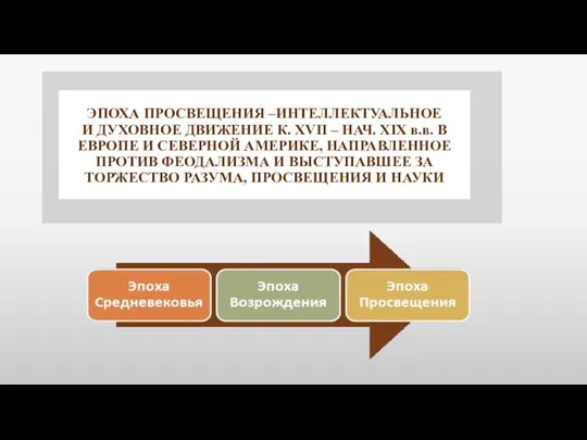 ЭПОХА ПРОСВЕЩЕНИЯ –ИНТЕЛЛЕКТУАЛЬНОЕ И ДУХОВНОЕ ДВИЖЕНИЕ К. XVII – НАЧ. XIX в.в.