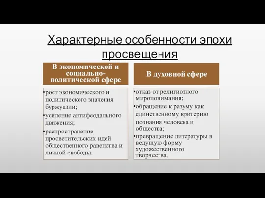 рост экономического и политического значения буржуазии; усиление антифеодального движения; распространение просветительских идей