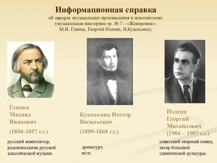 русский композитор, родоначальник русской классической музыки. Нэлепп Георгий Михайлович (1904 – 1957