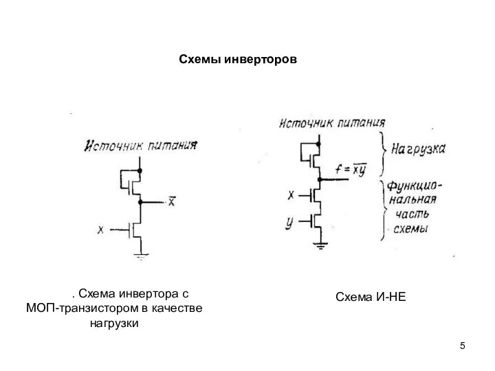 Схемы инверторов . Схема инвертора с МОП-транзистором в качестве нагрузки Схема И-НЕ