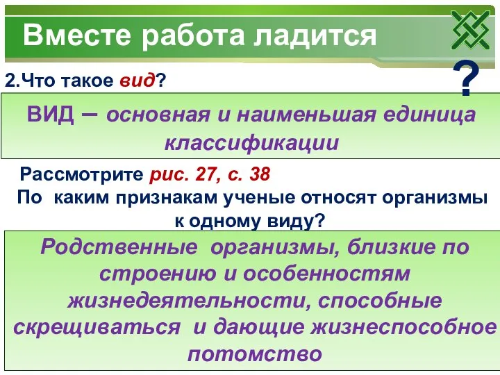 2.Что такое вид? Рассмотрите рис. 27, с. 38 По каким признакам ученые