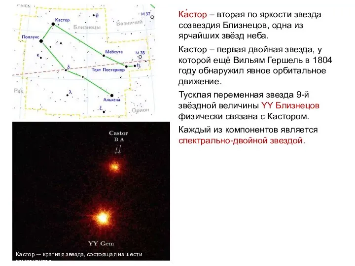 Веста Ка́стор – вторая по яркости звезда созвездия Близнецов, одна из ярчайших