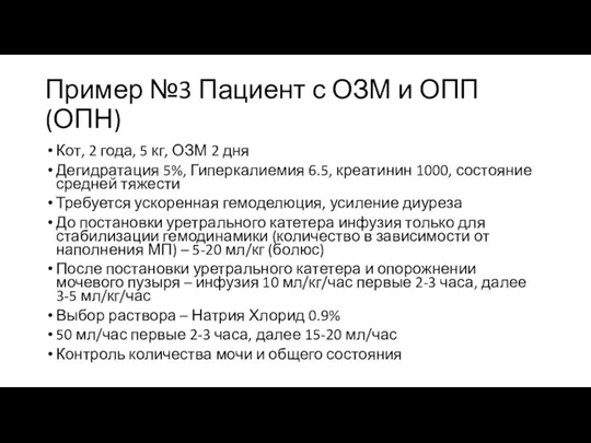 Пример №3 Пациент с ОЗМ и ОПП (ОПН) Кот, 2 года, 5