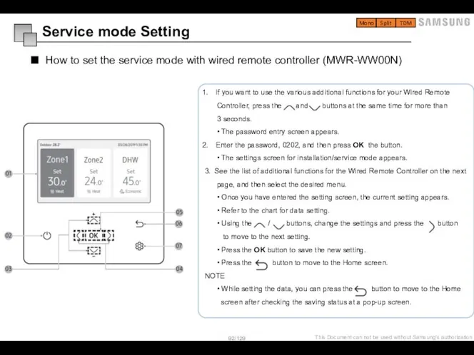 How to set the service mode with wired remote controller (MWR-WW00N) Service