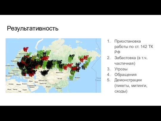 Результативность Приостановка работы по ст. 142 ТК РФ Забастовка (в т.ч. частичная)