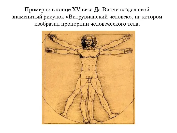 Примерно в конце XV века Да Винчи создал свой знаменитый рисунок «Витрувианский