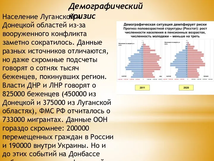 Население Луганской и Донецкой областей из-за вооруженного конфликта заметно сократилось. Данные разных