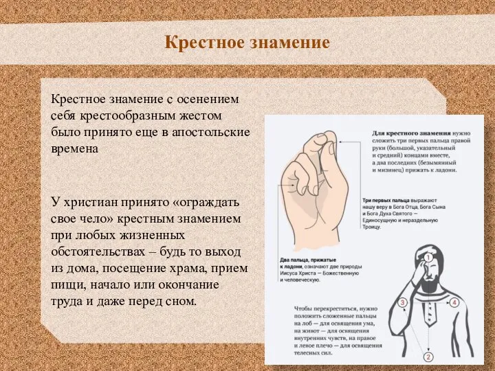 Крестное знамение Крестное знамение с осенением себя крестообразным жестом было принято еще