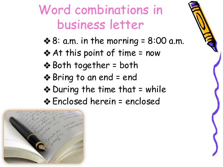 Word combinations in business letter 8: a.m. in the morning = 8:00
