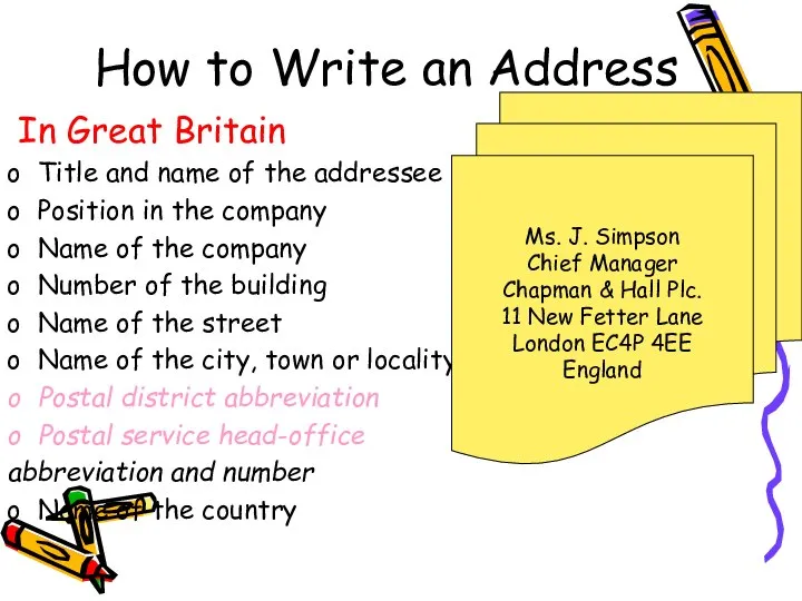 How to Write an Address In Great Britain Title and name of