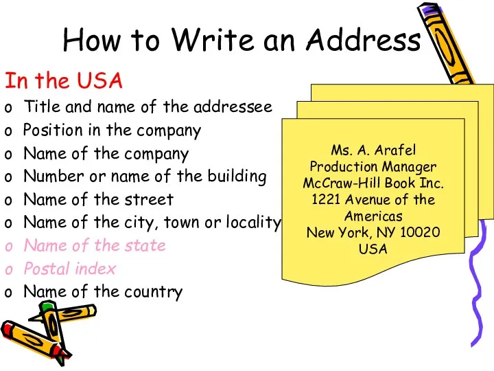 How to Write an Address In the USA Title and name of