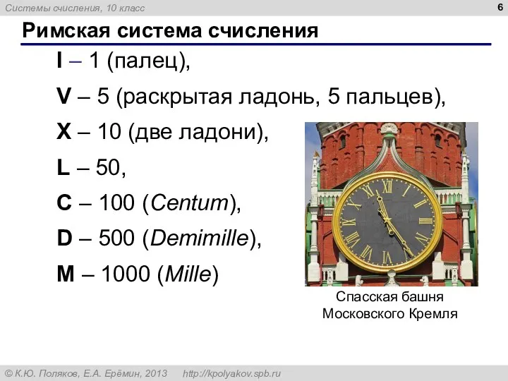 Римская система счисления I – 1 (палец), V – 5 (раскрытая ладонь,