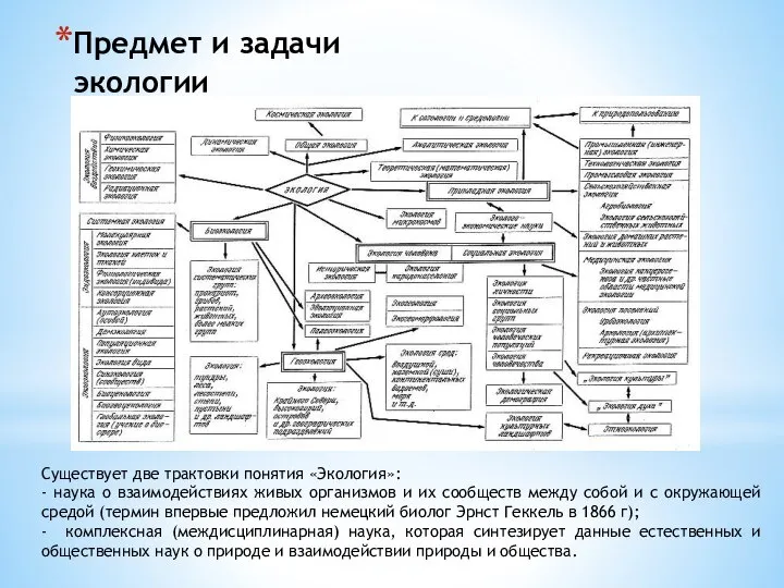 Предмет и задачи экологии Существует две трактовки понятия «Экология»: - наука о