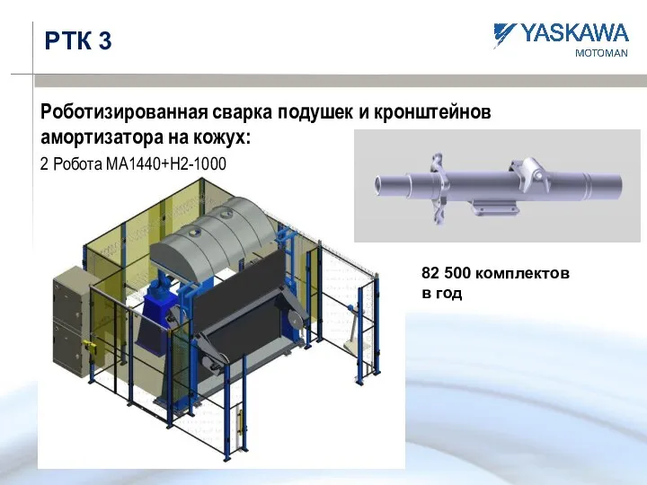 РТК 3 Роботизированная сварка подушек и кронштейнов амортизатора на кожух: 2 Робота