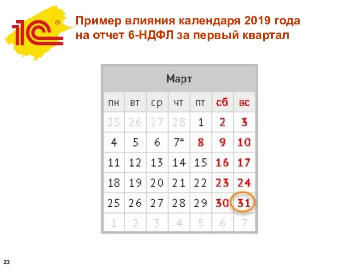 Пример влияния календаря 2019 года на отчет 6-НДФЛ за первый квартал