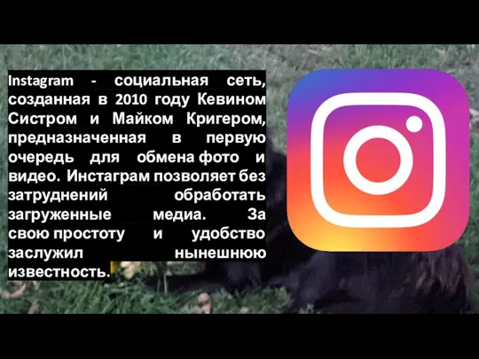 Instagram - социальная сеть, созданная в 2010 году Кевином Систром и Майком