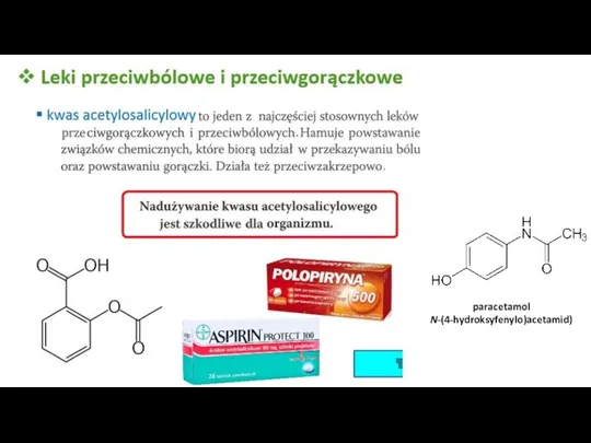 paracetamol N-(4-hydroksyfenylo)acetamid)