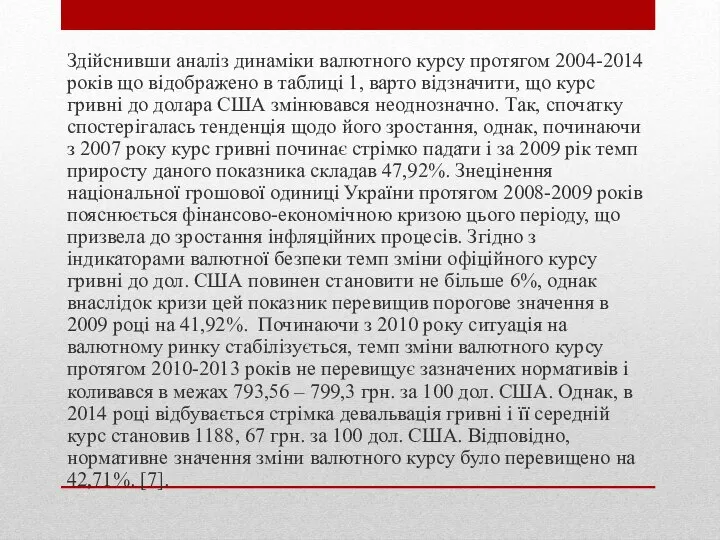 Здiйснивши аналiз динамiки валютного курсу протягом 2004-2014 рокiв що відображено в таблиці