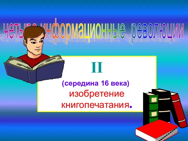 четыре информационные революции II изобретение книгопечатания. (середина 16 века)