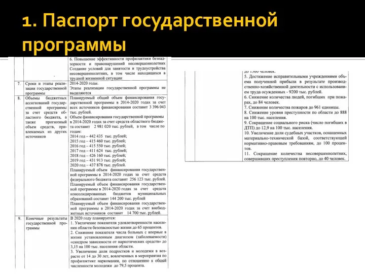 1. Паспорт государственной программы