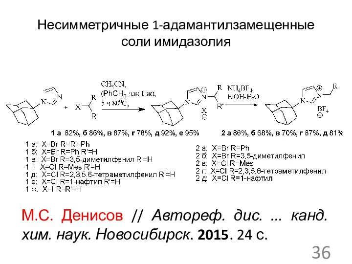 Несимметричные 1-адамантилзамещенные соли имидазолия М.С. Денисов // Автореф. дис. ... канд. хим.
