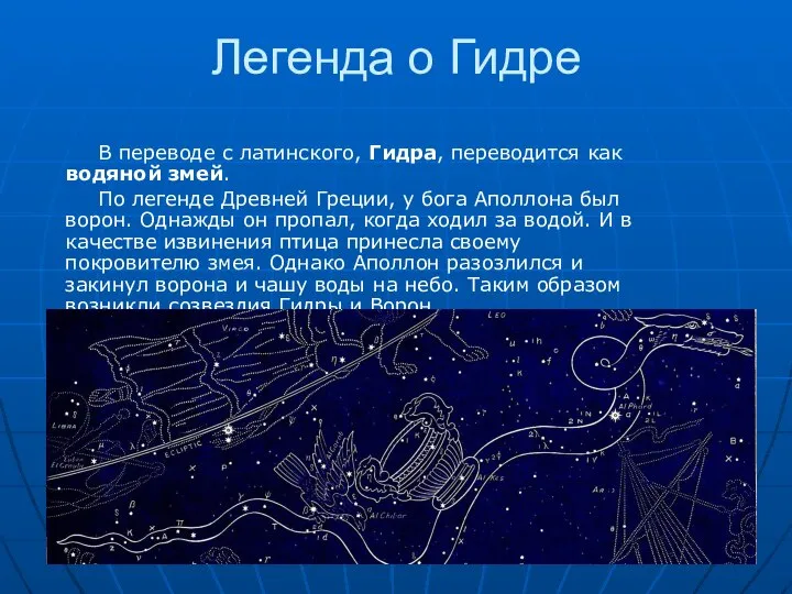 Легенда о Гидре В переводе с латинского, Гидра, переводится как водяной змей.