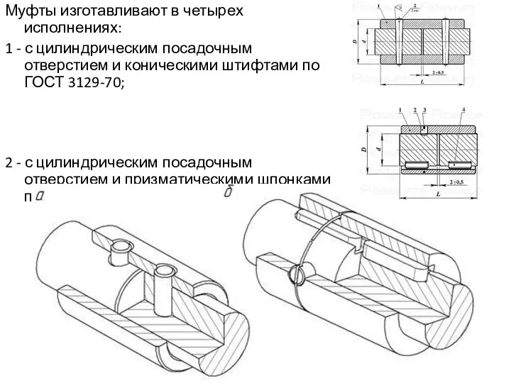 Муфты изготавливают в четырех исполнениях: 1 - с цилиндрическим посадочным отверстием и