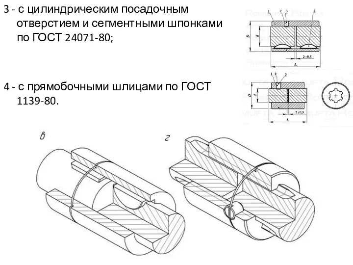 3 - с цилиндрическим посадочным отверстием и сегментными шпонками по ГОСТ 24071-80;