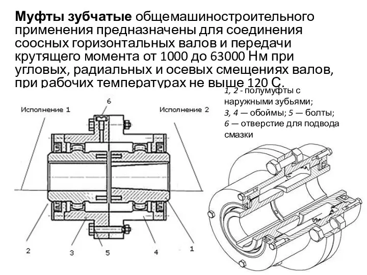 Муфты зубчатые общемашиностроительного применения предназначены для соединения соосных горизонтальных валов и передачи