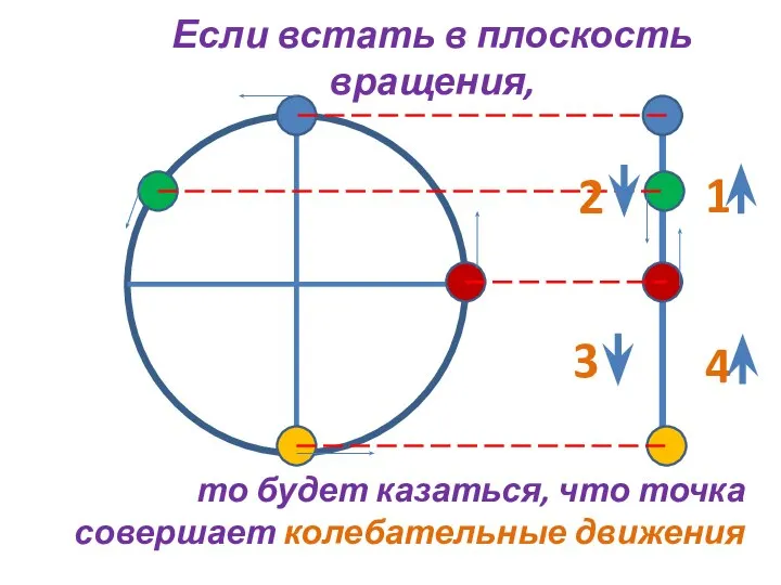 Если встать в плоскость вращения, то будет казаться, что точка совершает колебательные