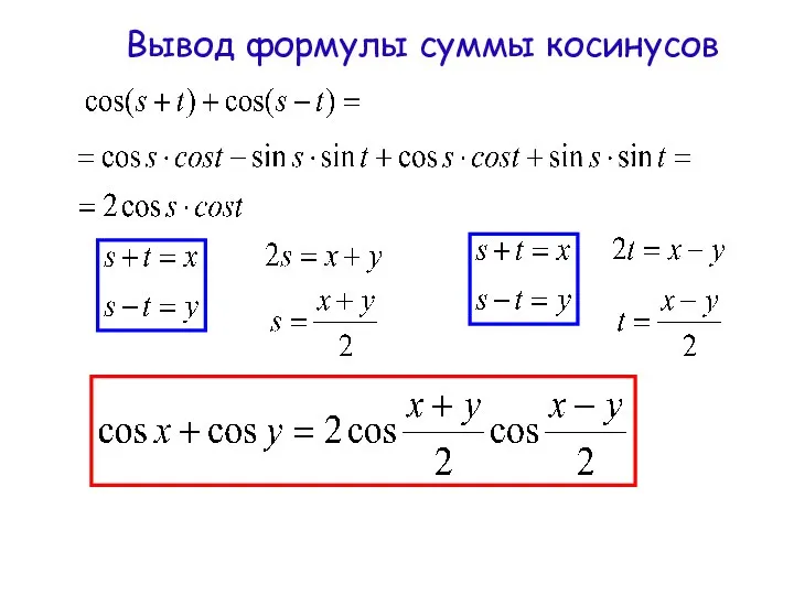 Вывод формулы суммы косинусов
