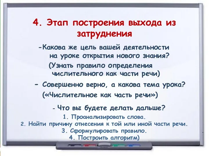 1 4. Этап построения выхода из затруднения (Узнать правило определения числительного как