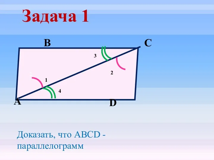 Задача 1 2 D С В А Доказать, что ABCD - параллелограмм 1 2 4 3