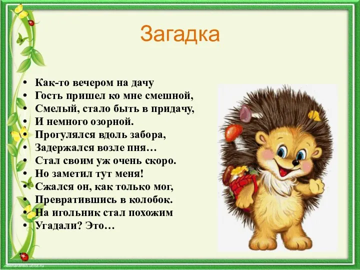 Как-то вечером на дачу Гость пришел ко мне смешной, Смелый, стало быть