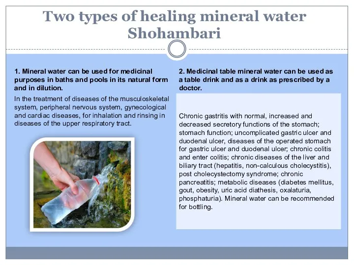 Two types of healing mineral water Shohambari