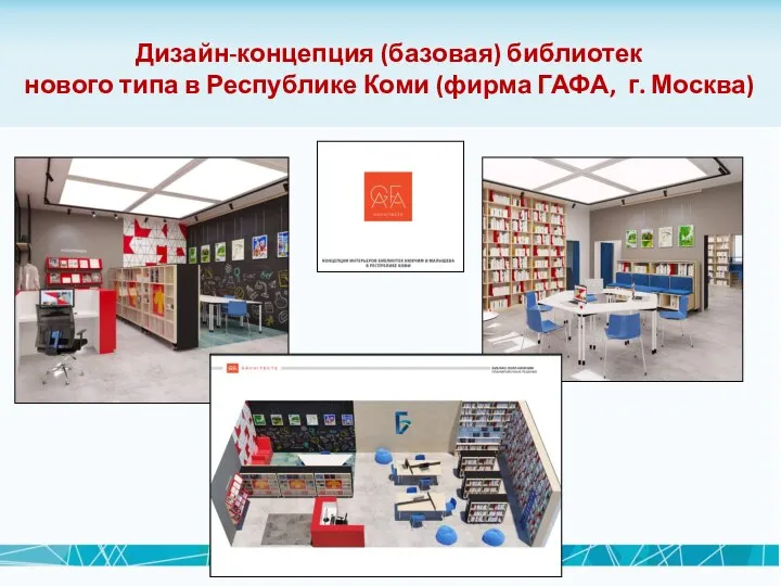 Дизайн-концепция (базовая) библиотек нового типа в Республике Коми (фирма ГАФА, г. Москва)