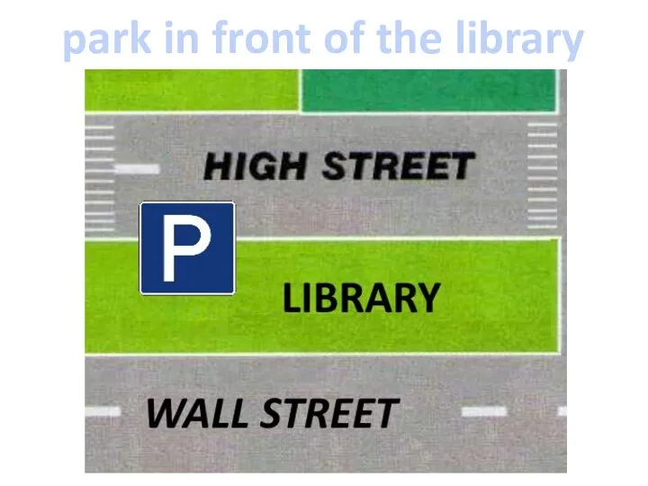 park in front of the library