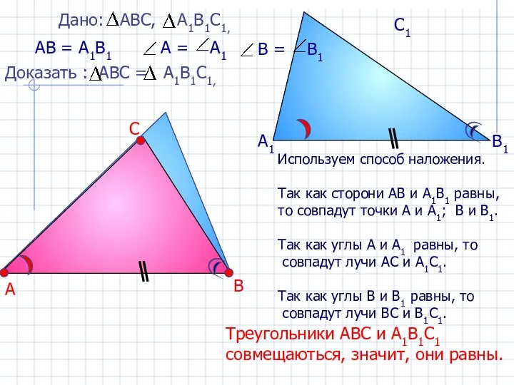 А В С А1 В1 С1 АВ = А1В1 Треугольники АВС и
