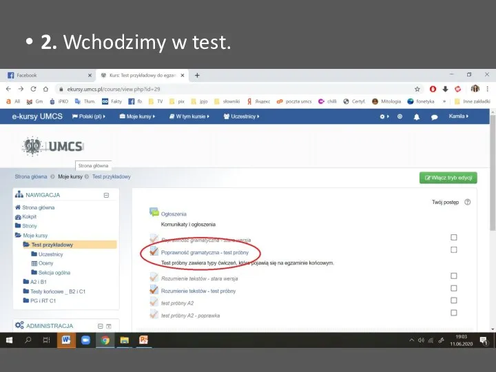 2. Wchodzimy w test.