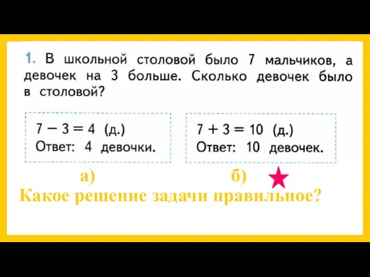 а) б) Какое решение задачи правильное?